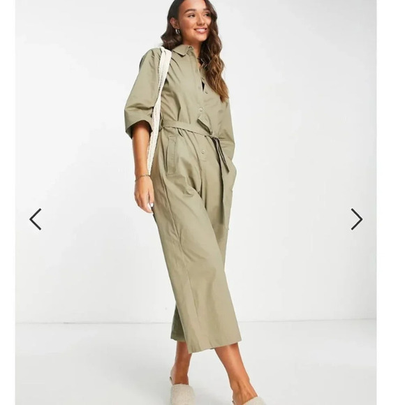 Mango Boilersuit Belted Tie Waist Jumpsuit Army Green Khaki Size XS NWT - Picture 2 of 10